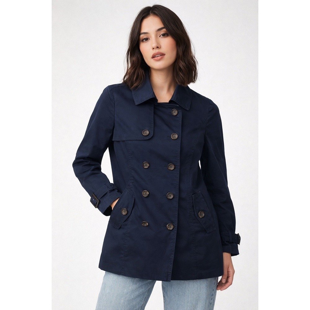 XXI Forever 21 Navy Blue Double‎ Breasted Trench Coat Jacket Women's Medium